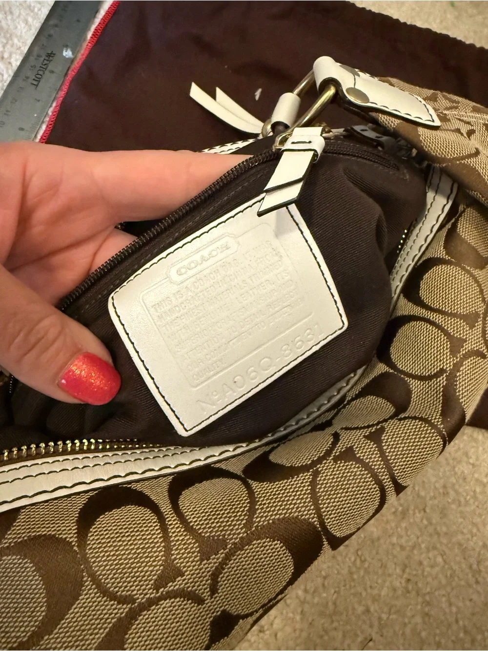 Coach Tan Signature Canvas Hobo with White Trim